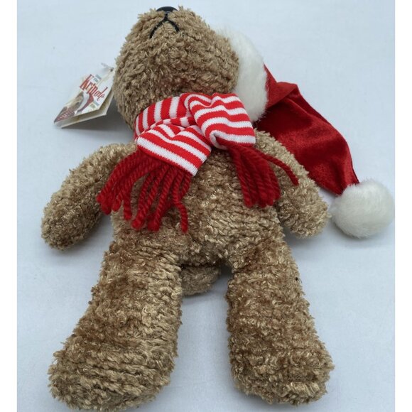 Sears Kringle Brown Bear Beanie Plush Red Santa Hat Striped Scarf Christmas 8 in - Picture 9 of 11